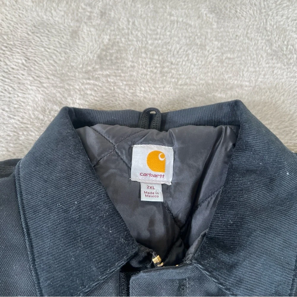 Carhartt Jacket Mens Size 2XL Black J002 Corduroy Collar Quilted Cowboy New Y2K - Picture 3 of 11